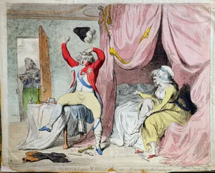Der Morgen nach der Hochzeit oder Eine Szene auf dem Kontinent, veröffentlicht von W. Holland 1788